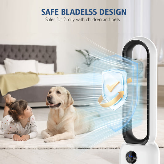 36" Bladeless Tower Fan with Remote, 90° Oscillating Bladeless Fans, 24 Speeds, 12H Timer, Max 26ft/ S, Portable Standing Fan with Touch LED Display, Quiet Cooling Floor Fan Or Bedroom Living Room Office