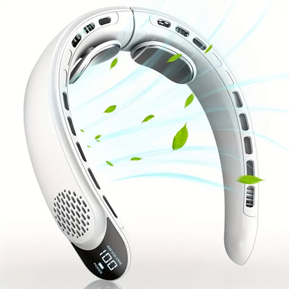 Neck-Mounted Fan with Ice Sensing Technology, Providing 360-Degree Cooling Air, Adjustable in Three Speeds, Featuring an Intelligent Display, Designed to Prevent Hair Tangling.