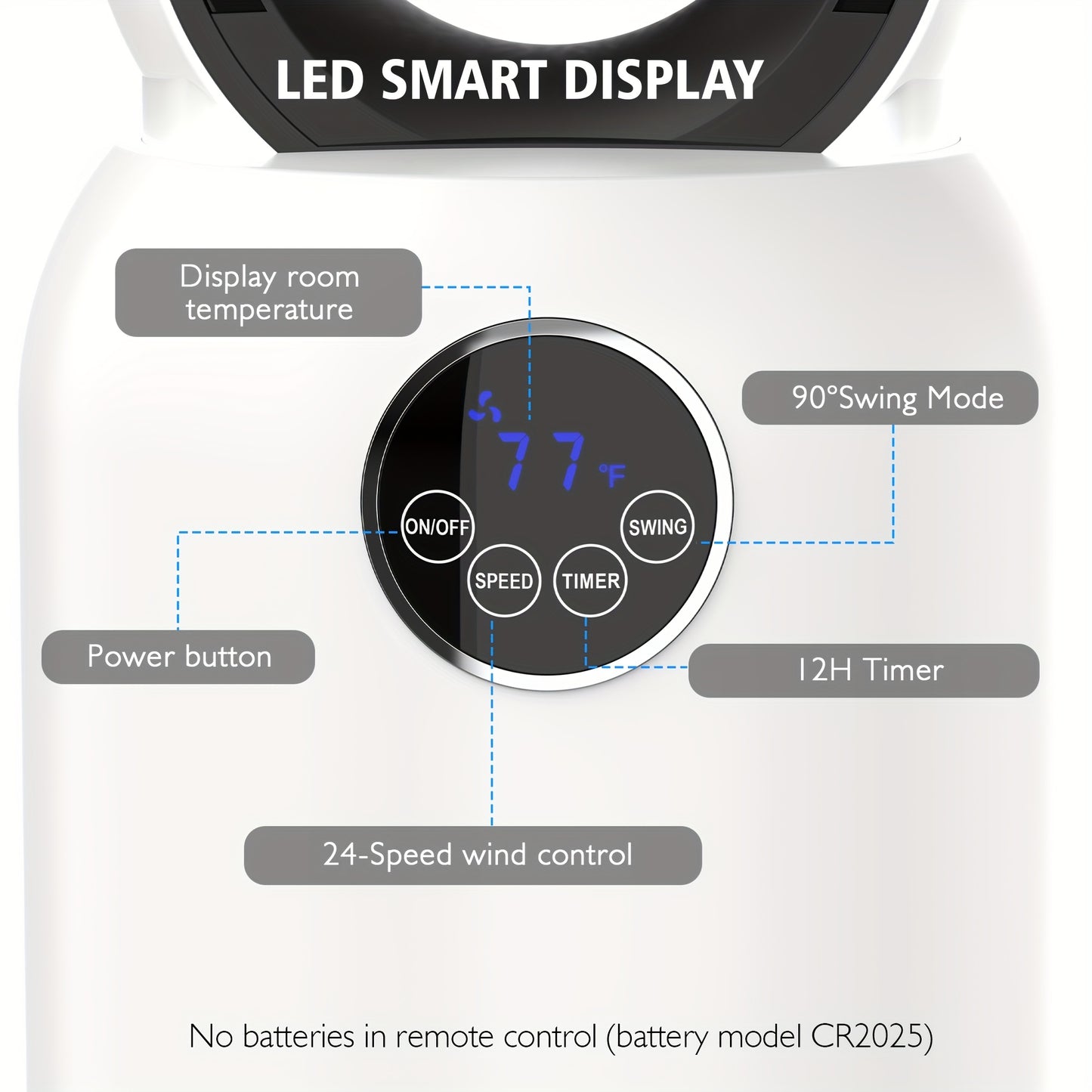 36" Bladeless Tower Fan with Remote, 90° Oscillating Bladeless Fans, 24 Speeds, 12H Timer, Max 26ft/ S, Portable Standing Fan with Touch LED Display, Quiet Cooling Floor Fan Or Bedroom Living Room Office