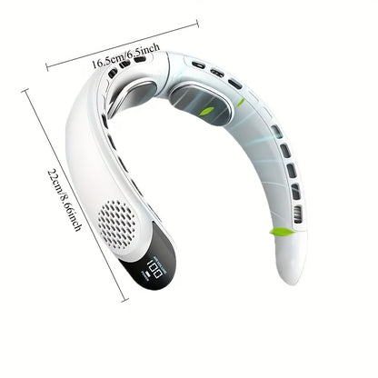 Neck-Mounted Fan with Ice Sensing Technology, Providing 360-Degree Cooling Air, Adjustable in Three Speeds, Featuring an Intelligent Display, Designed to Prevent Hair Tangling.