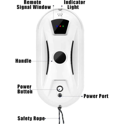 Electric Window Cleaning Robot with Remote Control, Safety Cord And 60 Ml Tank, 3000 Pa, Powerful Automatic Suction, Window Cleaning Robot for Indoor And Outdoor Use