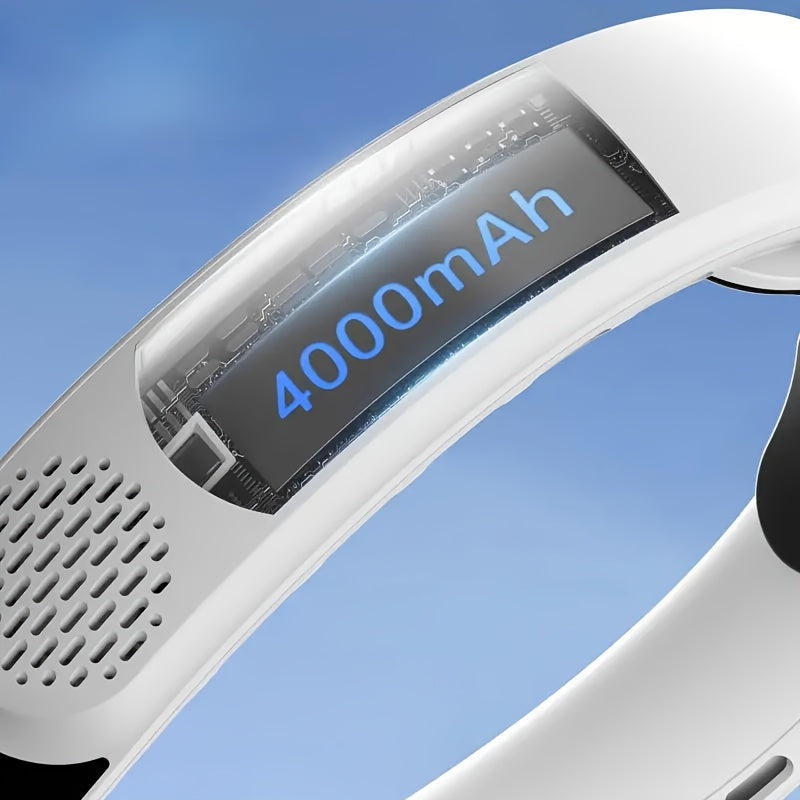 Neck-Mounted Fan with Ice Sensing Technology, Providing 360-Degree Cooling Air, Adjustable in Three Speeds, Featuring an Intelligent Display, Designed to Prevent Hair Tangling.